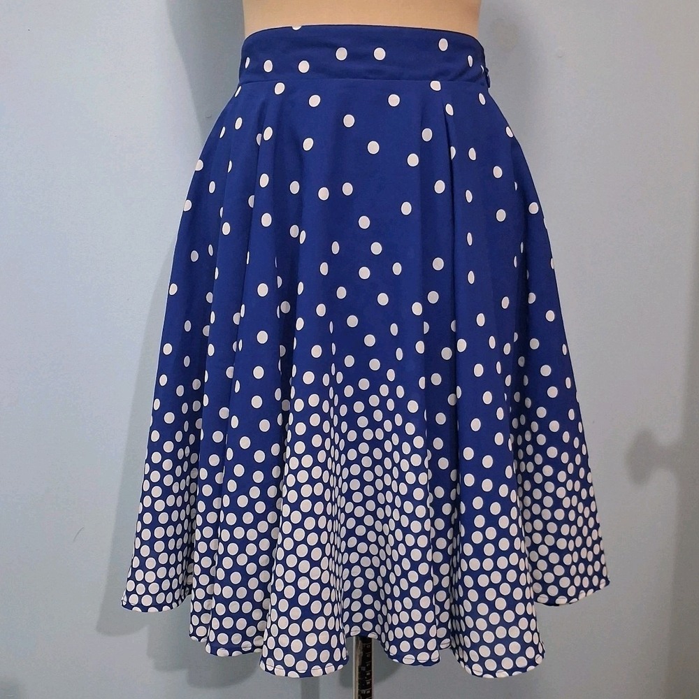 Maison Jules Womens Skirt Sz‎ XS Blue White Polkadot Mod Twee Pinup Circle Skirt